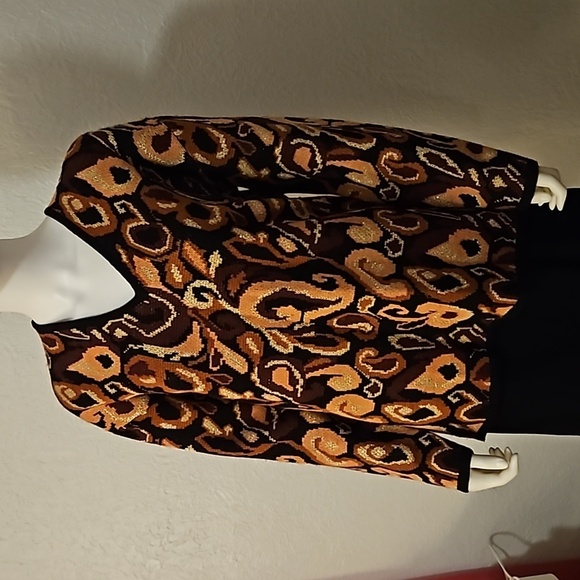 VTG ELEANOR P BRENNER 1980s New Wool Abstract Metallic V-Neck Sweater - Picture 3 of 8